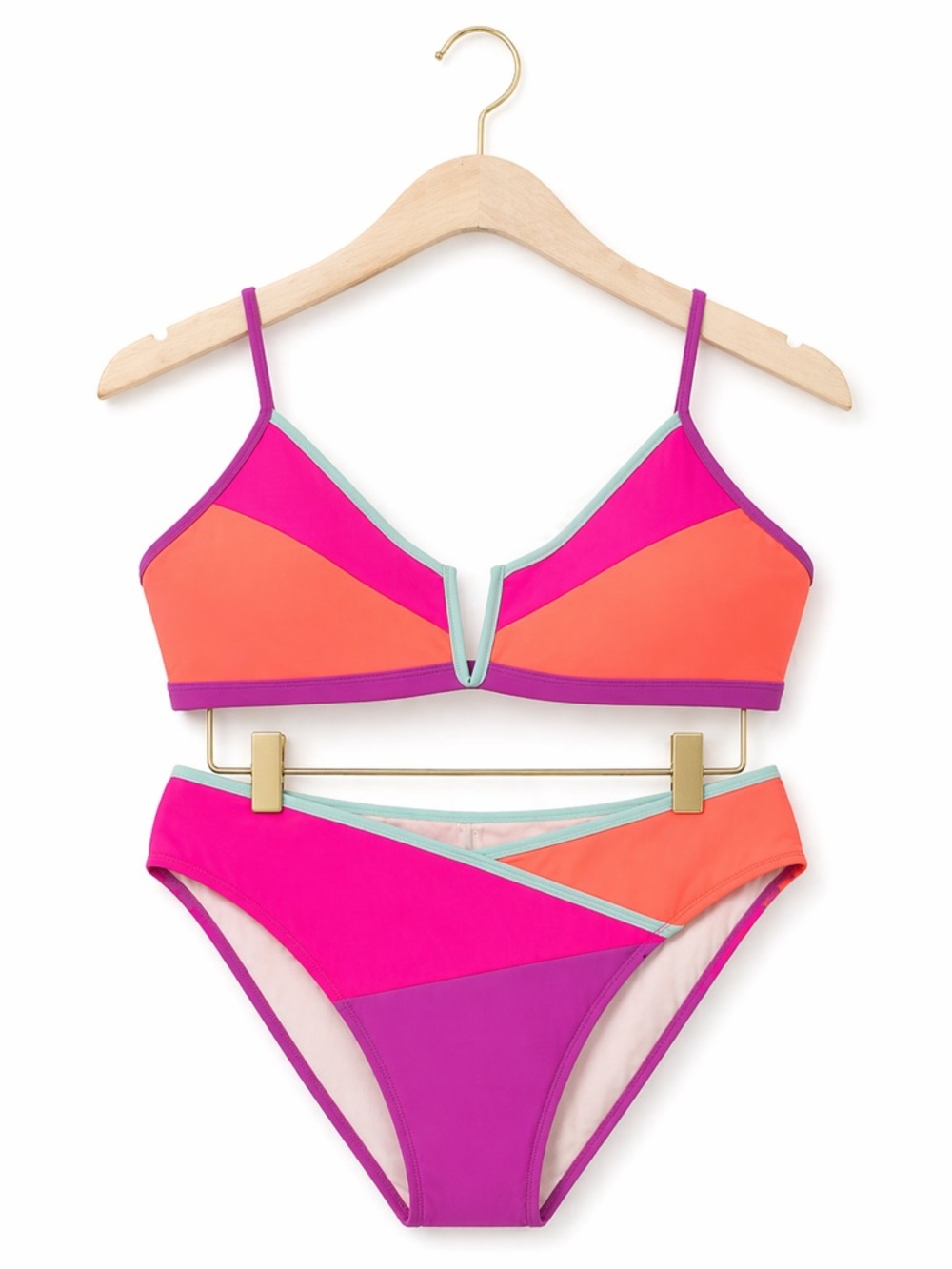 Popvil Womens V-Wire Color Block Bikini Set Multicolor Bright Colorful XXL NWT